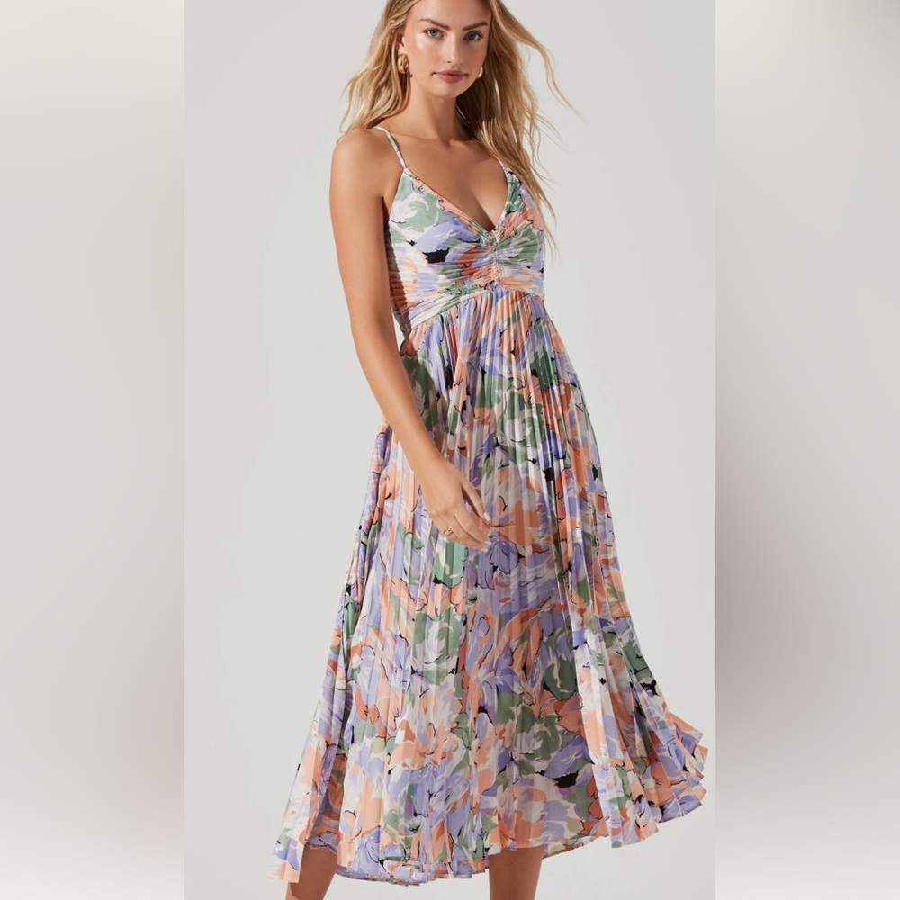 ASTR Blythe Coral Multi Midi Dress